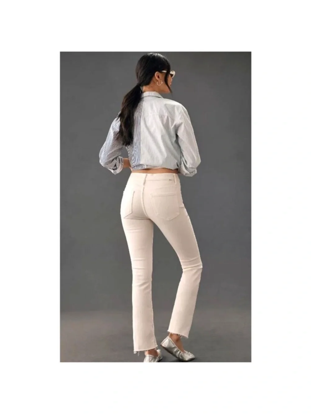 Mother The Insider Crop Step Fray Jeans Cream Puffs - Picture 2 of 13